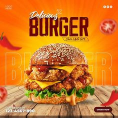 Download it's PSD file from Freepik. Kfc Ads, Burger Template, Carta Digital, Food Brand Design, Creative Graphic Design Ideas, Place Background, Cover Page Template Word, Food Social Media Design