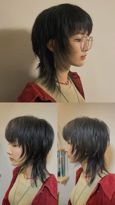 Instagram : Haircut @9hahoi #hair #shorthair #hairstyle #haircut #hairstylist #mullet #hairdesign #hanoi #vietnam #vietnamese #so9hahoi #xomhahoi #9xomhahoi #9hahoi Short Layered Hair Round Face, Hime Cut Mullet, Jellyfish Haircut Thick Hair, Half Short Half Long Haircut, Wolfcut With Bangs Short, Wolf Cut Chubby Face, Shaggy Pixie With Bangs, Soft Mullet Haircut Short, Asian Mullet Hairstyle Women