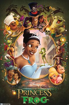 disney's princess and the frog movie poster with characters from various movies in it