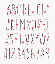 the letters and numbers are drawn with red hearts on white paper royalty - art illustration