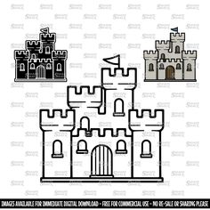 a castle with two towers and one door is shown in the shape of an outline