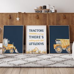 "🌿 Instant Download Brighten your little boy's room with this tractor and truck print set, featuring the playful quote \"Tractors Trucks and Toys There's Nothing Quite Like Little Boys\" - it's instant cheer in a digital download. 🎨 WHAT YOU GET You will receive 3 high-quality (300dpi) JPG files of the following sizes: * 3:4 Ratio ➤ 6x8, 9x12, 12x16, 15x20, 18x24\" inches / 15x20cm, 30x40cm * 4:5 Ratio ➤ 4x5, 8x10, 12x15, 16x20\" inches / 40x50 cm * 2:3 Ratio ➤ 4x6, 6x9, 8x12, 10x15, 12x18, 16 Tractor Theme Toddler Room, Construction Room Decor, Tractor Bedroom, Tractor Room, Truck Bedroom, Boys Bedroom Wall Art, Construction Bedroom, Truck Room