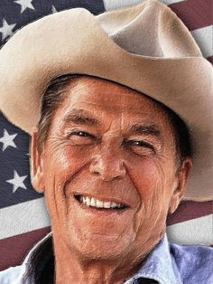 an old man wearing a cowboy hat with the american flag in the background greeting card