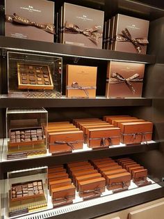 there are many chocolates in the display case