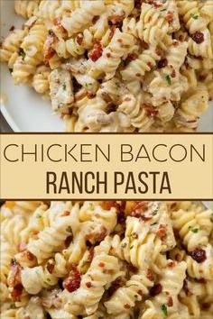 Chicken Bacon Recipes, Easy Pasta Dinner Recipes, Bacon Ranch Pasta, Resep Pasta, Chicken Bacon Ranch Pasta, Easy Pasta Dinner, Ranch Pasta, Pasta Dinner Recipes, Chicken Bacon Ranch