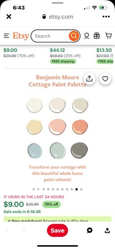 an iphone screen showing the pricing and price of paint samples in different colors, sizes and shapes