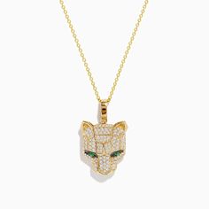 Signature 14K Yellow Gold Emerald and Diamond Panther Pendant Effy Jewelry, Gold Yellow, Panther, Emerald, Jewelry Design, Yellow Gold, Pendant Necklace, Yellow, Pendant