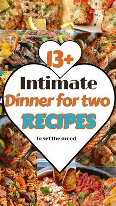 the ultimate dinner for two recipe book is shown in front of a collage of different dishes