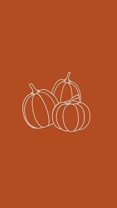 three pumpkins sitting on top of each other in front of an orange background with white lines