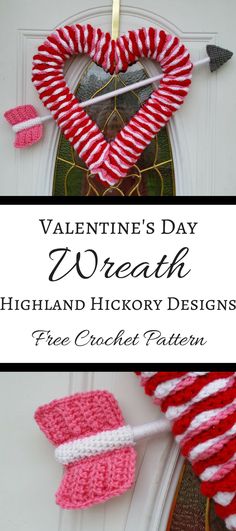 valentine's day wreath made with yarn and crochet