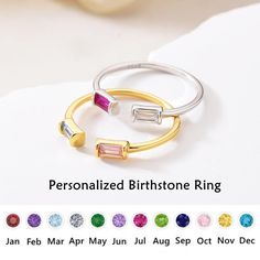 two tone gold and silver ring with colored stones on each side, personalized birthday ring