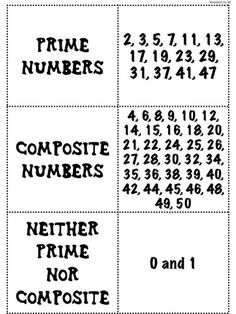 the prime numbers worksheet is shown in black and white, as well as four different