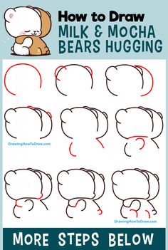 how to draw a cartoon bear with the words milk and mocha bears hug on it