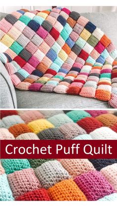 the crochet puff quilt is made with different colors