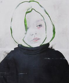 a painting of a person with a green circle on their head