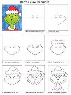 how to draw the grin face in christmas hats and santa's hat for kids