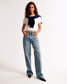 Women's Mid Rise Slouchy Jean | Women's Bottoms | Abercrombie.com Abercrombie And Fitch Outfit, 90s Style Jeans, Slouchy Jeans, College Fits, Women's Bottoms, Loose Jeans, Suits Coats, New Arrival Dress, 90s Fashion