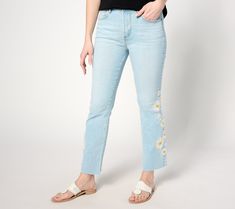 Capture everyone's attention when you step into the room wearing these flare jeans. The daisy embroidery gives this darling denim a look that's both cheerful and carefree. From Driftwood Jeans. Driftwood Jeans, Daisy Embroidery, Kick Flare Jeans, Kick Flares, The Room, Roxy, Flare Jeans, Daisy, Embroidery