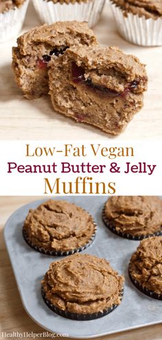 Low-Fat Vegan Peanut Butter and Jelly Muffins | Healthy Helper Your favorite combination of peanut butter and jelly in delicious muffin form! High carb, low-fat, vegan, and gluten-free these PB&J muffins will your new favorite heathy breakfast or snack to take on the go. + 10 other PEANUT BUTTER recipes for National Peanut Butter Lover's Month! Peanut Butter And Jelly Muffins, Jelly Muffins, High Carb Low Fat Vegan, Muffins Healthy, Butter Recipes, Vegan Peanut Butter, Peanut Butter And Jelly, Peanut Butter Jelly, High Carb