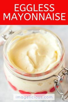 an eggless mayonnaise in a glass jar