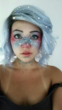 titanium-titties: “ Space freckles and galaxies and shit. Totally feeling myself today. ” More Galaxy Makeup, Trash Polka, Sfx Makeup, Halloween Makeup Looks, Halloween Make Up