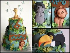 a collage of pictures with animals and plants on them, including a cake that says lucano