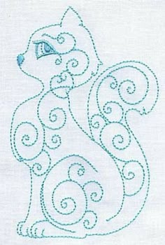 a blue cat with swirls on it's tail is shown in the shape of a