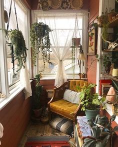 a room filled with lots of plants next to a window