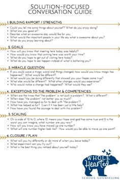 a question sheet with the words solution - focused conversation guide