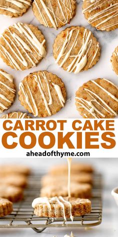 carrot cake cookies are drizzled with white icing