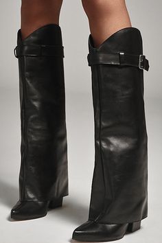 Exclusively at Anthropologie Leather upper, insole Rubber sole Pull-on styling Imported | x Anthropologie Buckle Foldover Boots by Matisse in Black, Women's, Size: 8, Leather/Rubber Isabel Marant Darizo Boots, Foldover Boots, Matisse Boots, Red Boots Women, Fold Over Boots, Buckle Ankle Boots, Red Boots, La Fashion, Moto Boots