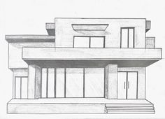 a drawing of a modern house with stairs