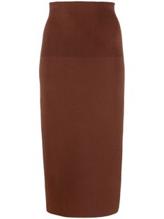 brown ribbed detailing rear slit high-waisted slim cut mid-length straight hem Elegant Skirts, Victoria Beckham Outfits, Ribbed Skirt, High Waist Skirt, Floor Length Skirt, Elegant Skirt, Black Midi Skirt, Office Wear, Victoria Beckham