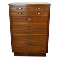 a wooden dresser with many drawers on it's sides and one drawer open to the side