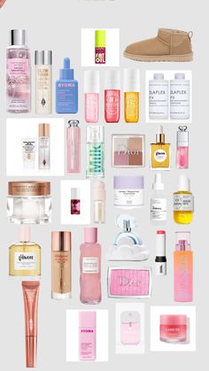 a collage of different types of cosmetics and perfume bottles with the words beauty on them