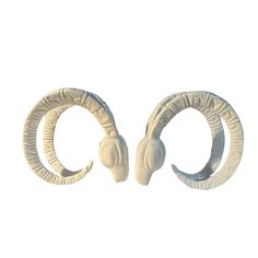 two rams are standing next to each other on a white background and one is facing the opposite direction