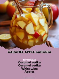 caramel apple sangria recipe in a glass pitcher