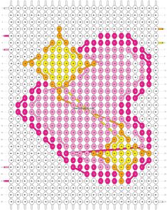 a cross - stitch pattern with the shape of a woman's face in pink, yellow and orange