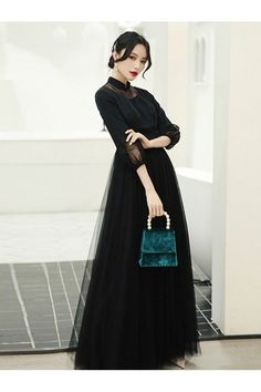 Shop Asian Retro Long Black Evening Dress With Collar Bubble Sleeves online. SheProm offers formal, party, casual & more style dresses to fit your special occasions. Elegant A-line Evening Dress For Winter, Winter Evening Maxi Dress, Black Long Sleeve Dress For Banquet, Black Long Sleeve Banquet Dress, Black Floor-length Evening Dress For Winter, Winter Formal A-line Evening Dress, Winter Banquet Dress In Maxi Length, Long Sleeve Midi Dress For Prom Season, Winter Banquet Maxi Dress