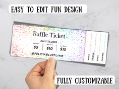 a person holding up a fake ticket for an event with the text easy to edit fun design