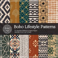 boho life style patterns digital paper pack