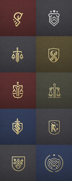 the logos for various companies are shown in gold and blue colors, including one that has an emblem on it