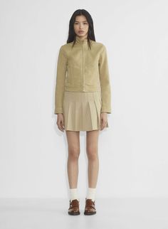 Fall staples, motto jacket, tan jacket, fall outfit inspo, twill, summer to fall, transition outfit, what to wear in fall What To Wear In Fall, Jacket Fall Outfit, Jacket Aritzia, Olive Mini Skirt, Motto Jacket, Aritzia Jacket, Fall Staples, Tan Jacket, Transition Outfits