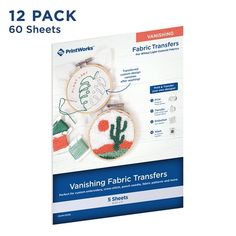 the package includes two embroidery kits, one with an orange cactus and another with green leaves