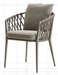 a chair that is sitting in front of a white background with lines on the back