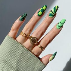 Green Festival Nails, Groovy Green Nails, Mix N Match Nails, Green Abstract Nails, Sept Nails, Body Maintenance, Match Nails, Bday Nails, App Filter