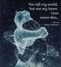 an image of a woman hugging her man with the words you left my world, but not