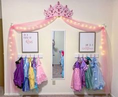 Dress Up Room Ideas, Disney Princess Nursery Baby Girl, Dress Up Wall Ideas, Toddler Disney Princess Room, Disney Princess Kids Room, Disney Princess Bedroom Ideas Toddler, Dress Up Area Girls Room, Dress Up Corner For Girls Room