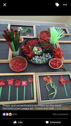 a table topped with lots of different types of crafts and paper flowers on top of it