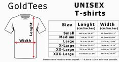 an image of a t - shirt size guide for men and women with the measurements